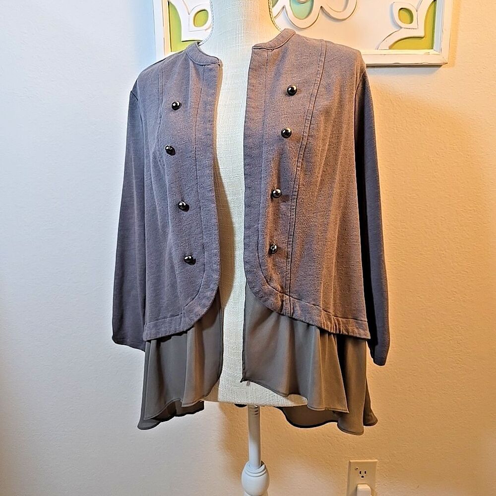 Maurices Layered Sweatshirt + Chiffon 3/4 Sleeve Open Cardigan Gray Size 1 - 1X